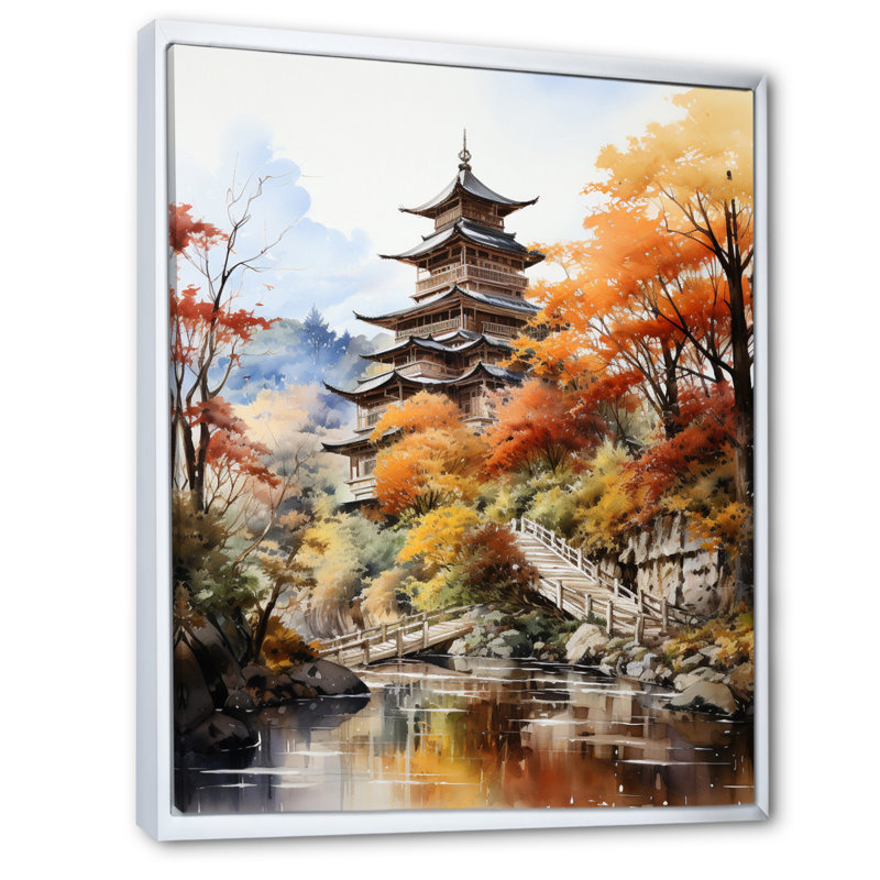Madaly Japon Art Golden Autumn, H 40 po x l 30 po x P 1,5 po, Cadre flottant blanc