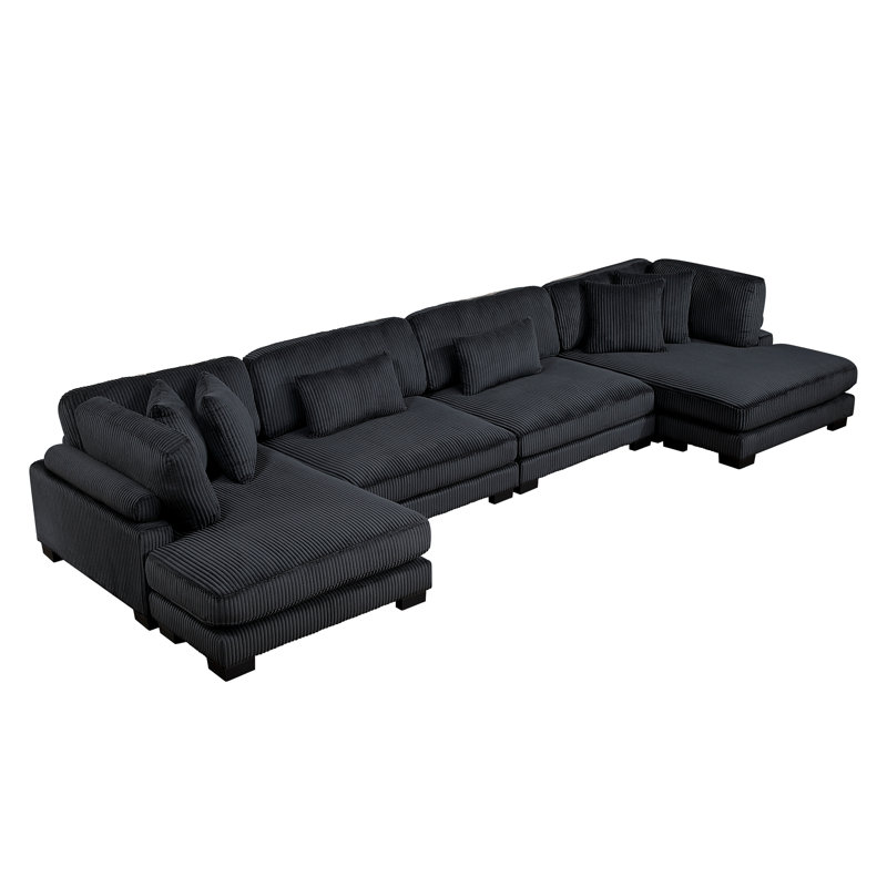 Canapé modulaire en U 4 pièces Larry, Velours côtelé noir
