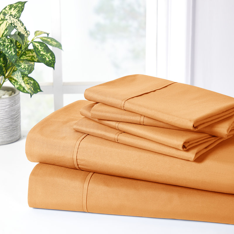 Pumpkin Orange Bamboo Queen Sheet Set with Microfiber Pillowcases
