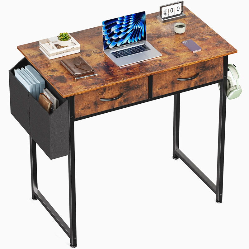 Bureau d'ordinateur Petit bureau pour chambre à coucher Bureau d'écriture pour bureau avec espace de rangement Sac en tissu pour sac d'écouteur
