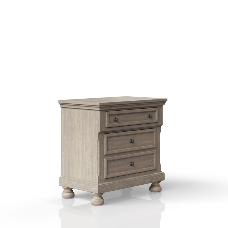 Antique Grey Nightstand Two Drawer