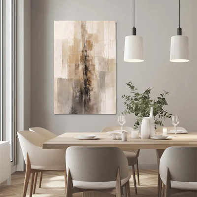 Grunge Textured Beige & Brown Vertical Brushstroke Abstract Canvas Wall Art - Gallery Wrap Canvas with Solid Wood Inner Frame, Ready to Hang