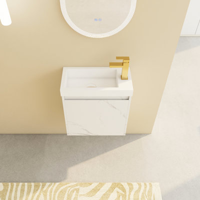 Unité de lavabo de salle de bain moderne avec lavabo en résine et mécanisme de fermeture silencieuse - Porte de meuble-lavabo délicat à fermeture en douceur élégante