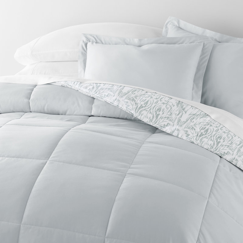 King Light Blue Reversible Down Alternative Microfiber Comforter Set