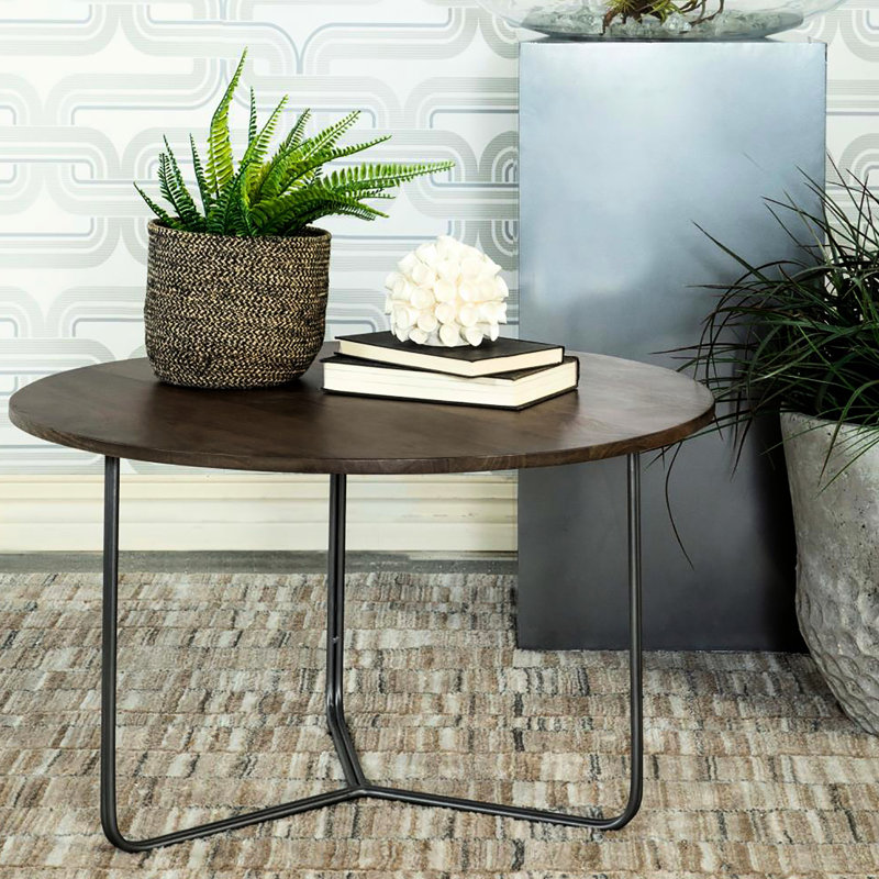 Table d'appoint polyvalente en bois de manguier avec base en fer bronze industriel pour plateau moderne et industriel