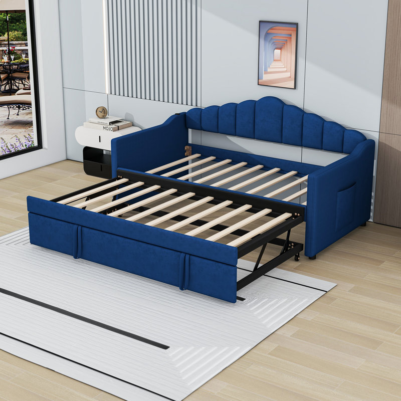 Upholstered with Trundle, Side Storage Pockets, USB and Type-C Charging Ports