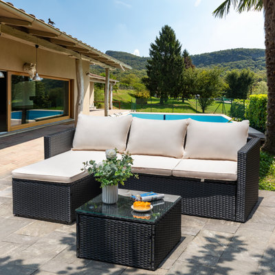 3-Piece Outdoor Sofa Set With Glass Table