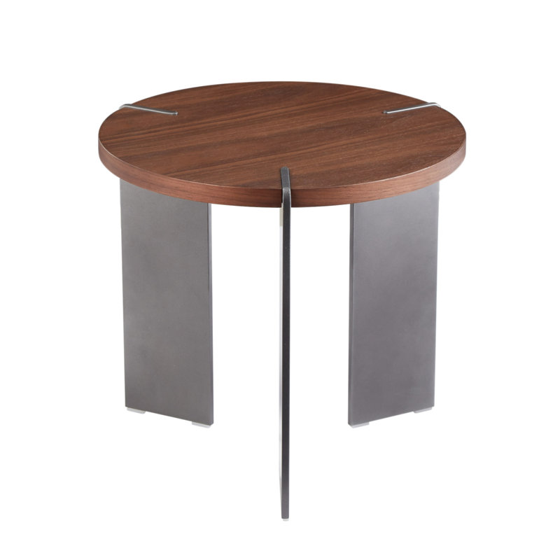 Round Coffee Table Wood Surface And Metel Feet, Brown, Gray