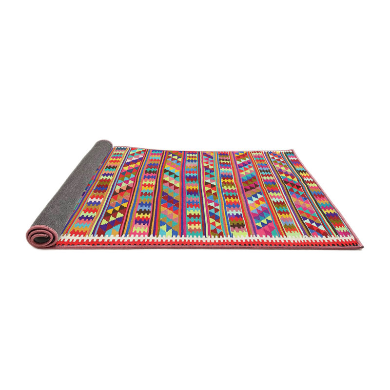 Tapis orange/rose/ivoire contemporaine, Carré 3 pi