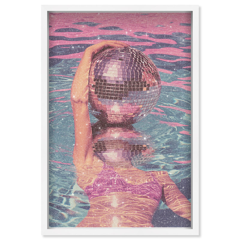 Oliver Gal Swim in Disco Set Fashion and Glam - Diamond Dust Framed Shadowbox Art, 37.5" H x 25.5" W, White