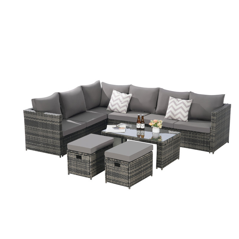 Patio Furniture 6 Piece Outdoor - All Weather For Backyard 6 With Table, Cushions Garden,, Dark Gray
