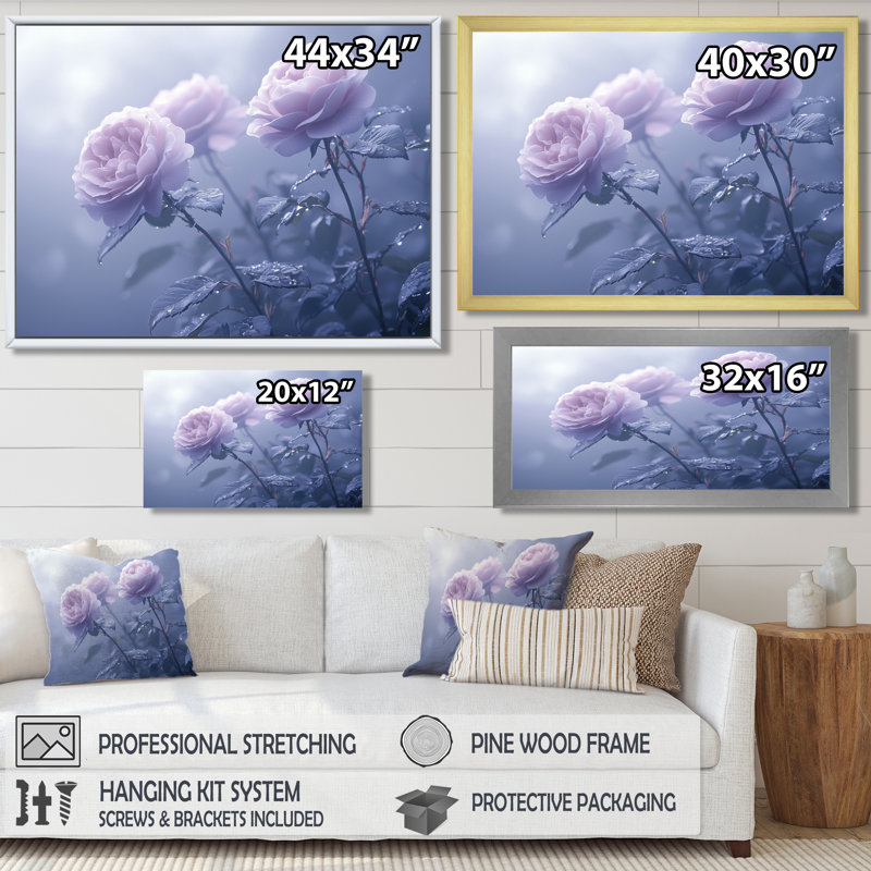 Fleurs de lavande en fleurs dans la matinée III - Art mural floral, H 28 po x l 60 po, Impression encadrée flottante, Or