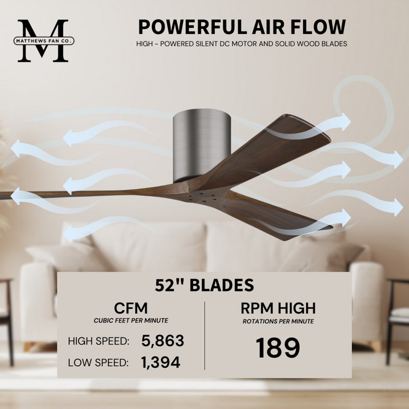 Irene Ceiling Fan, Brushed Pewter, 52", Walnut Tone