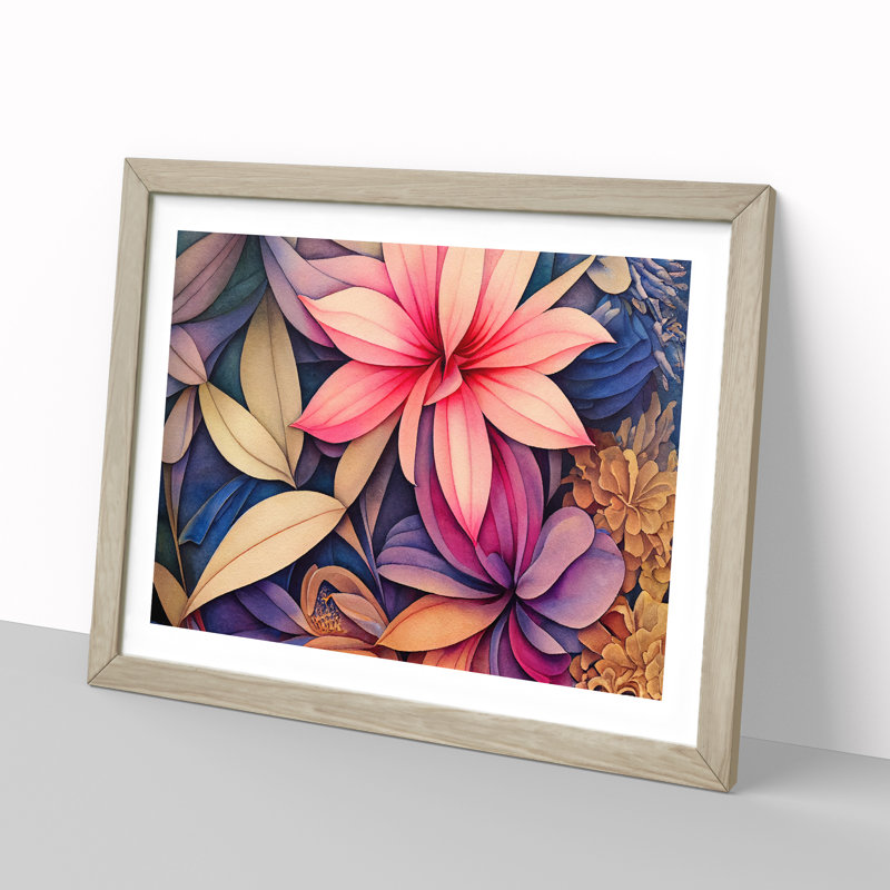 Daring Watercolour Flowers - Framed Print, 25cm H x 34cm W x 2cm D, Oak