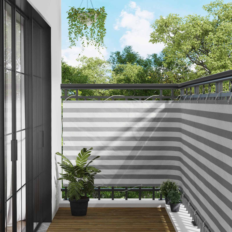 Vidaxl Balcony Screen Outdoor Privacy Screen Fence Patio Screen Oxford Fabric, 600cm W x 110cm D, White/Light Grey