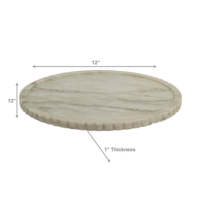 Haight Elise Beige Marble Round Tray Ribbed Edge, Beige