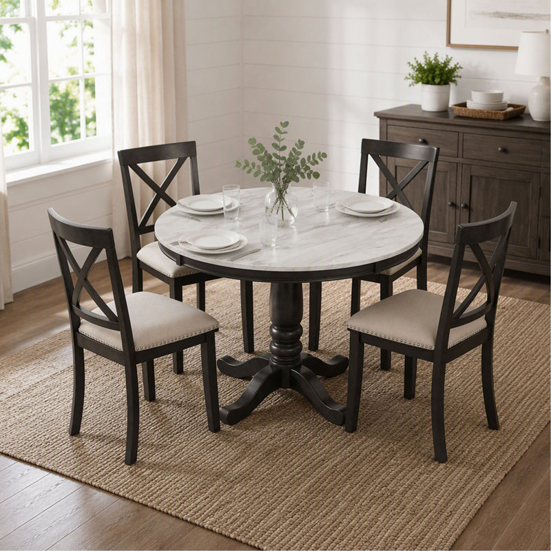 Ensemble table et chaises de salle à manger 5 pièces pour 4 personnes, avec table en bois massif et 4 chaises pour la cuisine
