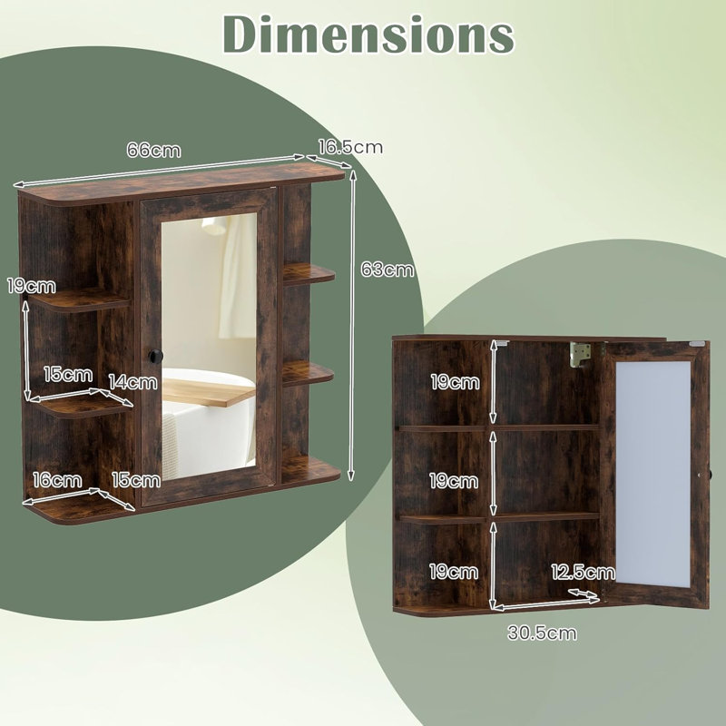 W H Wall Mounted Required Medicine Cabinet Mirror, Walnut