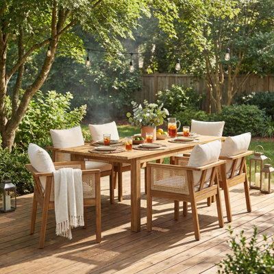 Ensemble repas d'extérieur 7 pièces avec coussins et 6 chaises