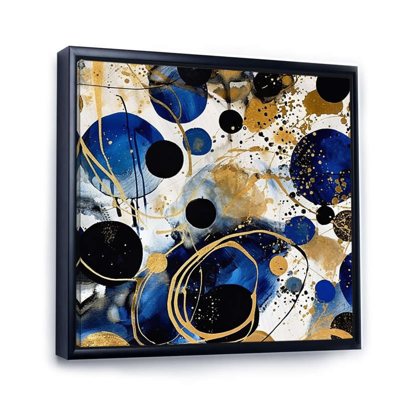 " Abstract Pattern With Blue & Golden Textures XVIII ", Black Floater Framed, 36" H x 36" W x 1.5" D