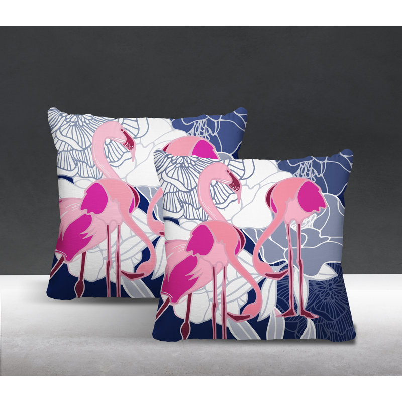 Outdoor Reversible Throw Pillow, 17W" x 17H", Navy Blue/Pink