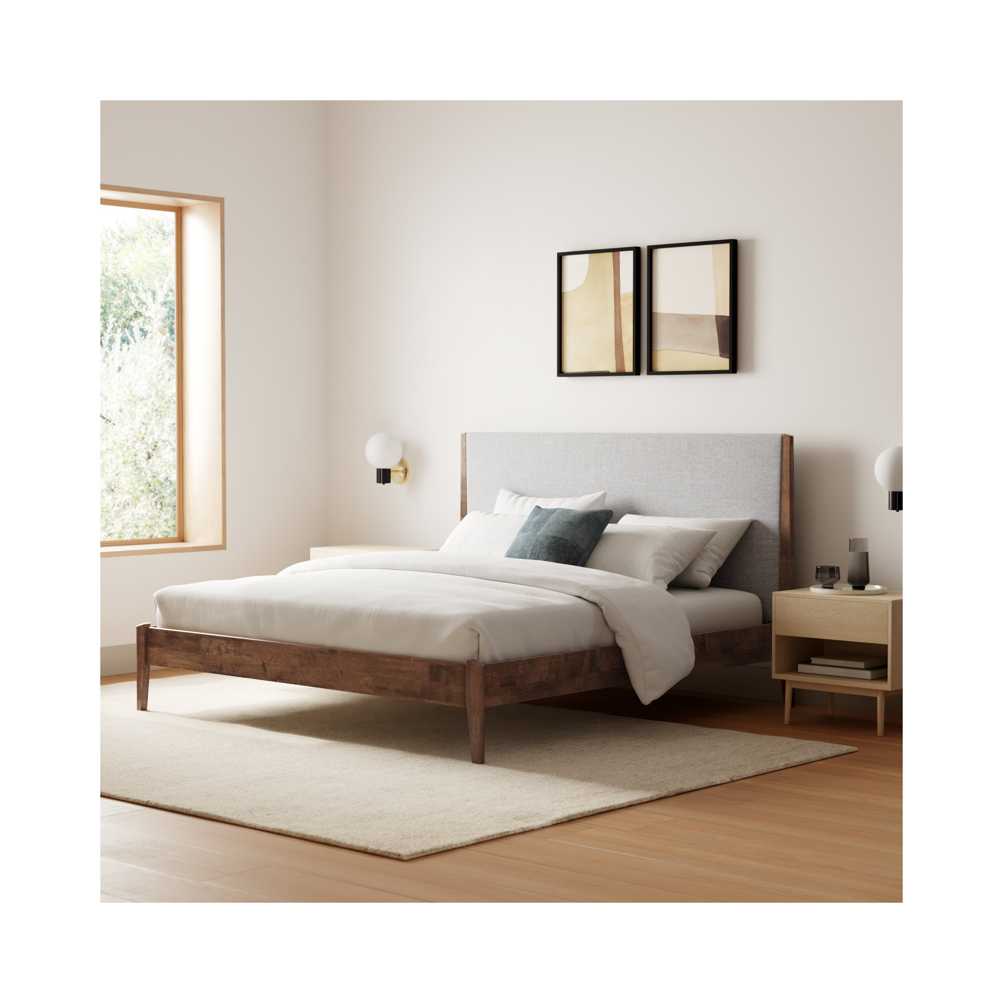 Javi Upholstered Bed, Walnut, Queen