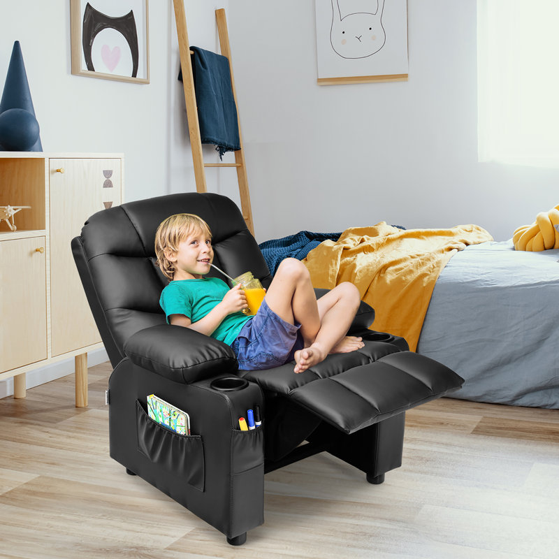 Quercia Kids 16'' Recliner and Ottoman, Black