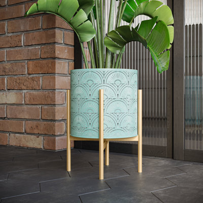 Pitney Indoor Metal Pot Planter With 4-Leg Metal Base
