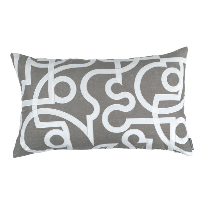 Geo Lumbar Pillow Cover & Insert, 18" x 30", Light Gray/White
