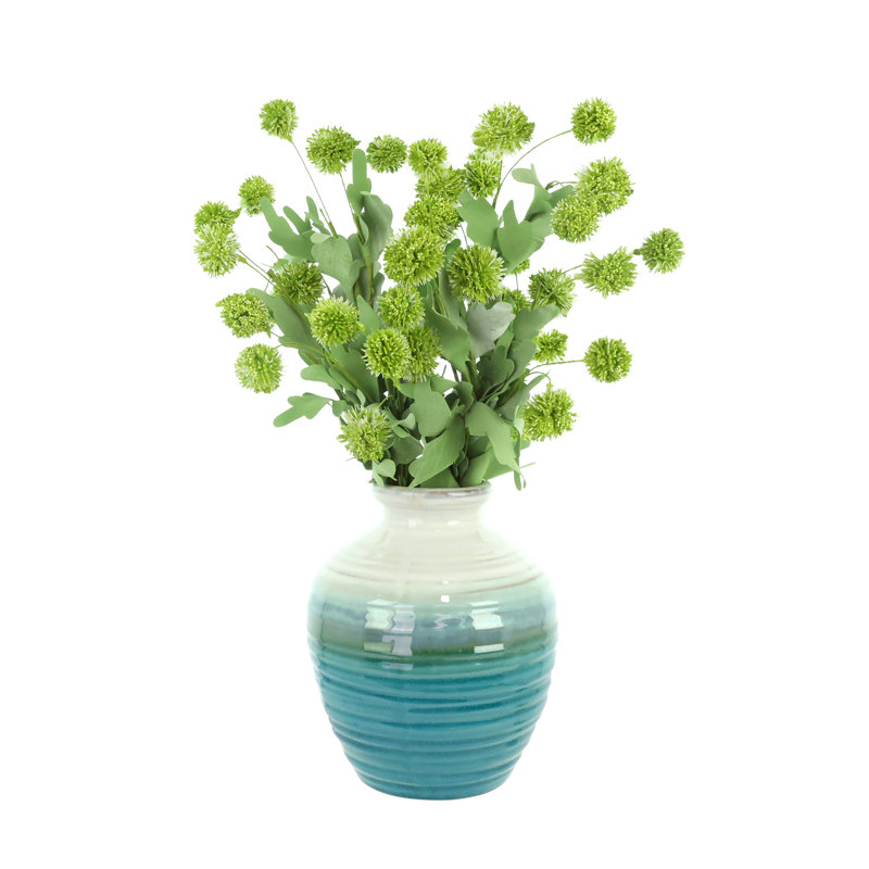 Echinops Arranged in Ceramic Vase, 19H x 16W x 16D