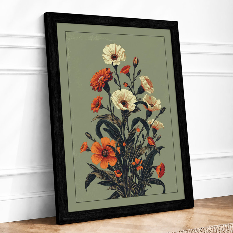 Carnation Study Botanical - Framed Print, A3 - 42.0 x 29.7 cm, Black