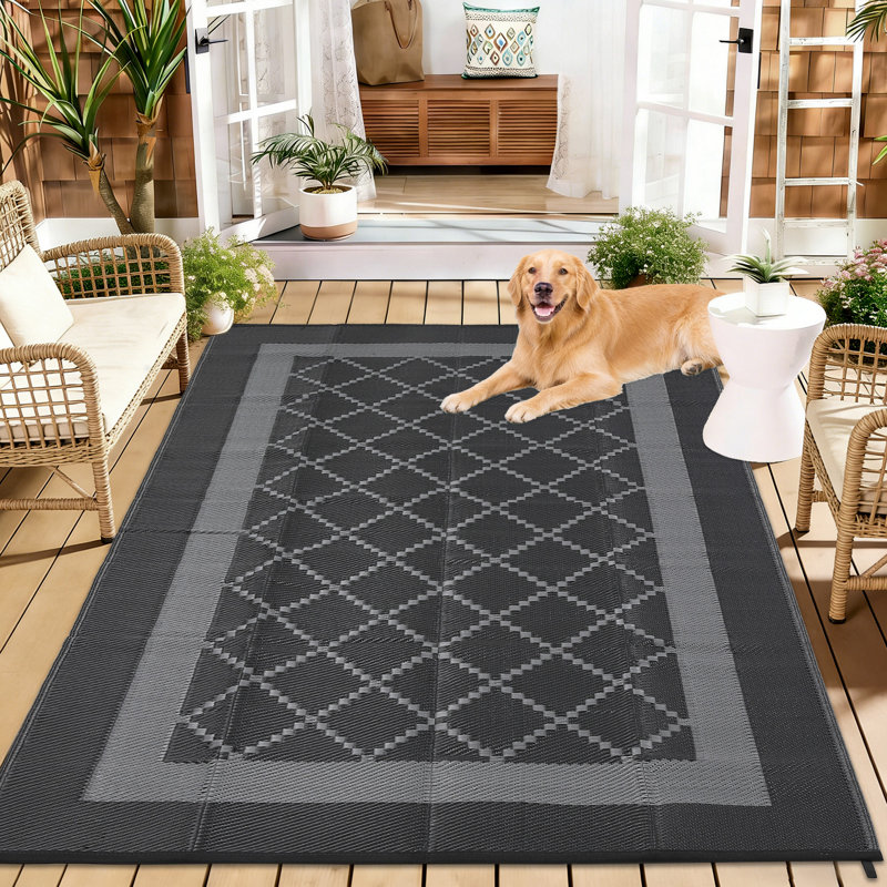 Area Rugs Outdoor Patio Rug Waterproof Modern Bordered Indoor Outdoor Throw Carpet Checkered Reversible Mat for Front Door Rv