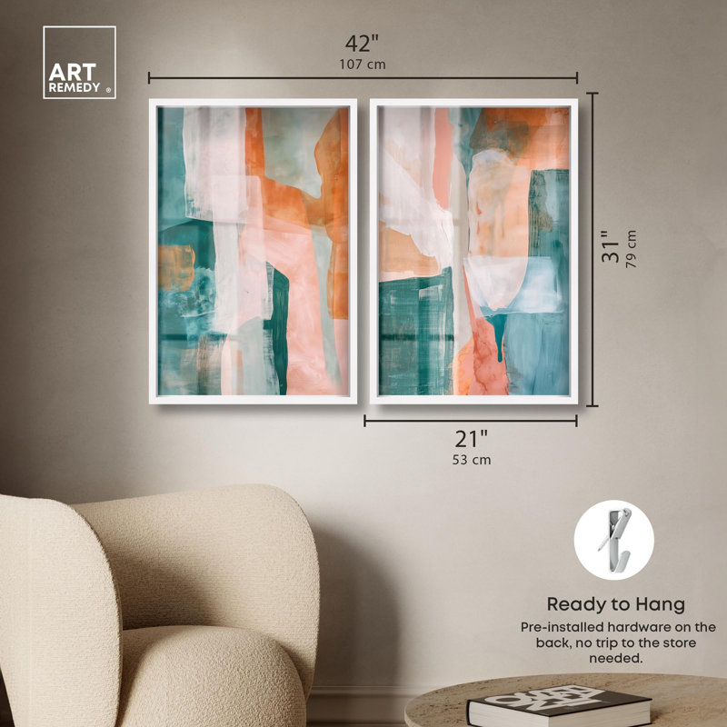 «Citrus Wave Duet Shadowbox», ensemble d'art mural abstrait par Art Remedy, cadre noir, 10 x 15, H 31 po x l 21 po