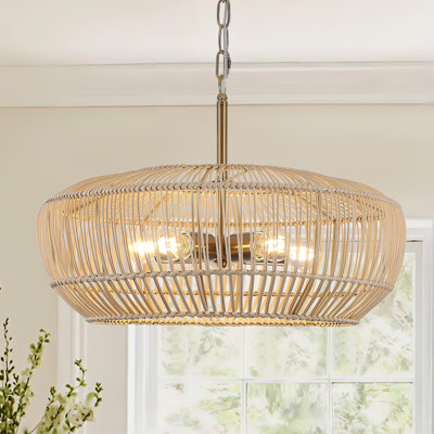 Lustre en rotin 5 lumières tissé à la main avec panier