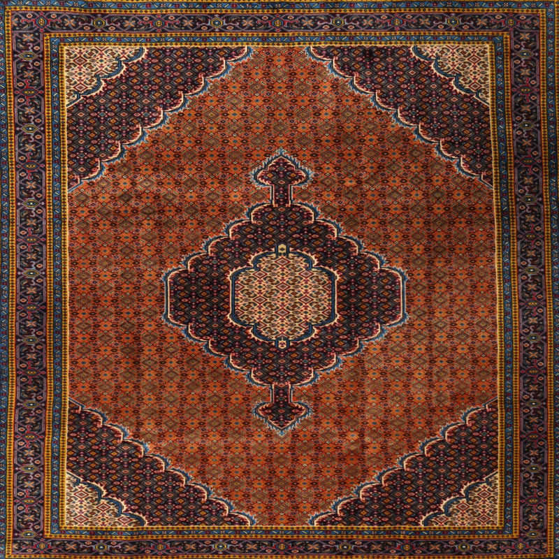 Tapis oriental brun / orange / vert, Carré 6 pi