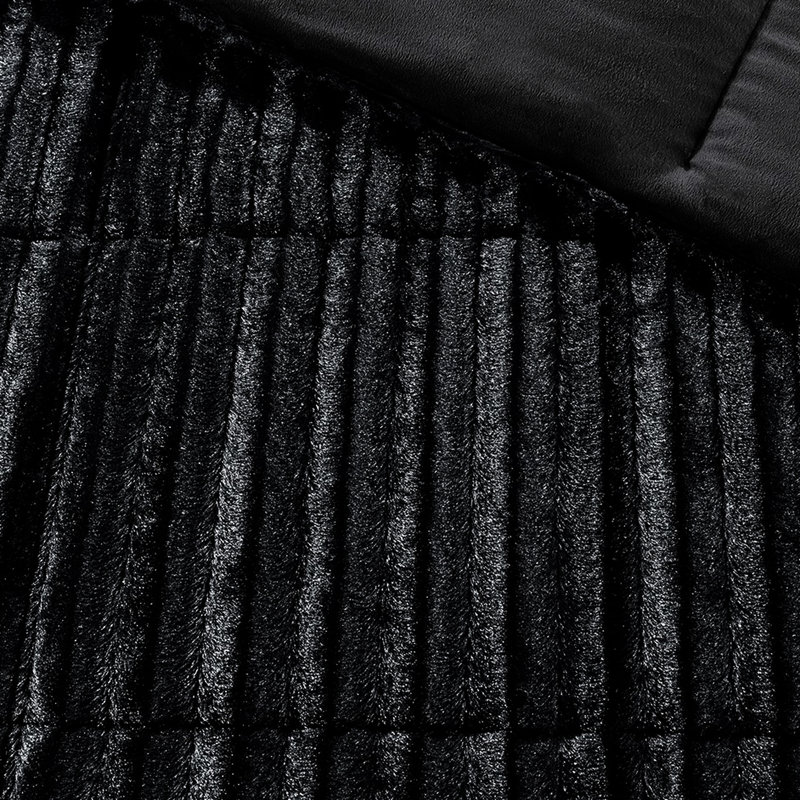 Mini-édredon en fausse fourrure - double / grand, noir, confortable / grand et tendance, Noir