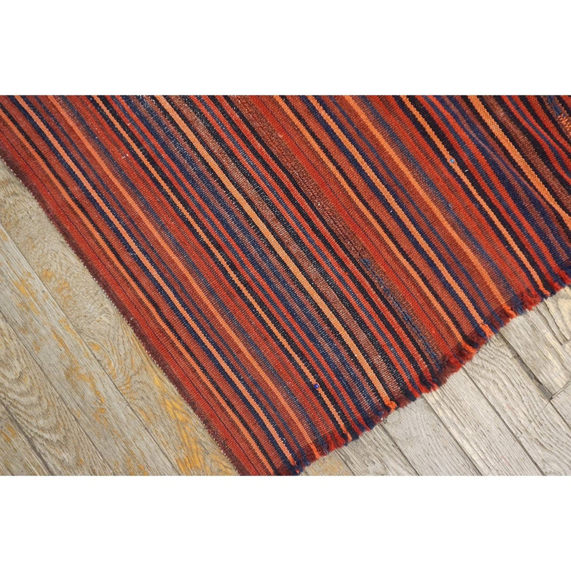 Tapis Kilim carré turc vintage des années 1950, à rayures, tissé à plat, multicolore, petit format (183 x 183 cm).