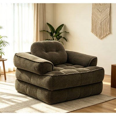 2-in-1 Boneless Folding Sofa Bed with Pillow,Modern Corduroy Convertible Sleeper Chair Bed,Portable Floor Couch for Small Spaces