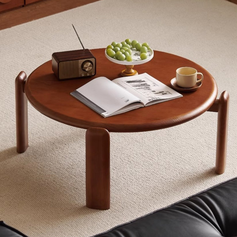 Table basse ronde en bois massif rétro minimaliste
