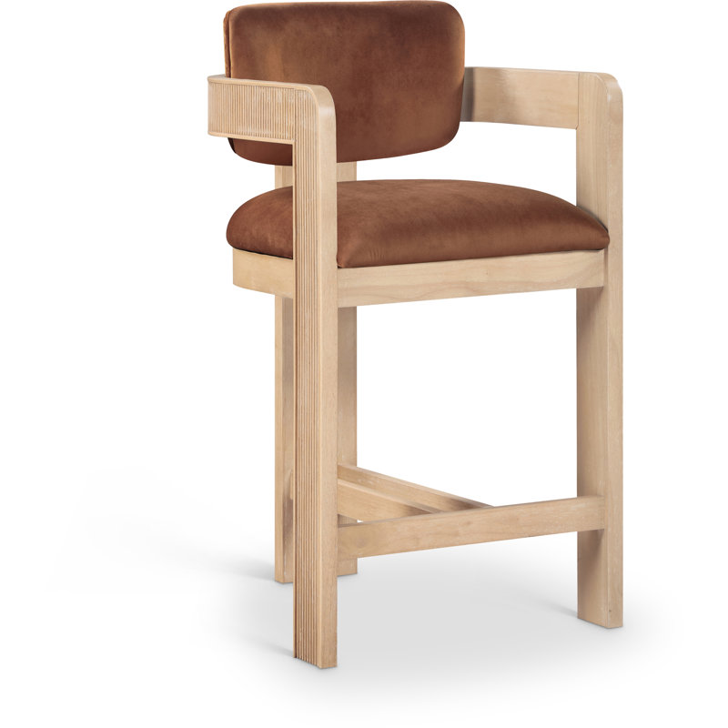Tabouret rembourré Sacha Howley, Velours, Naturel, Cognac
