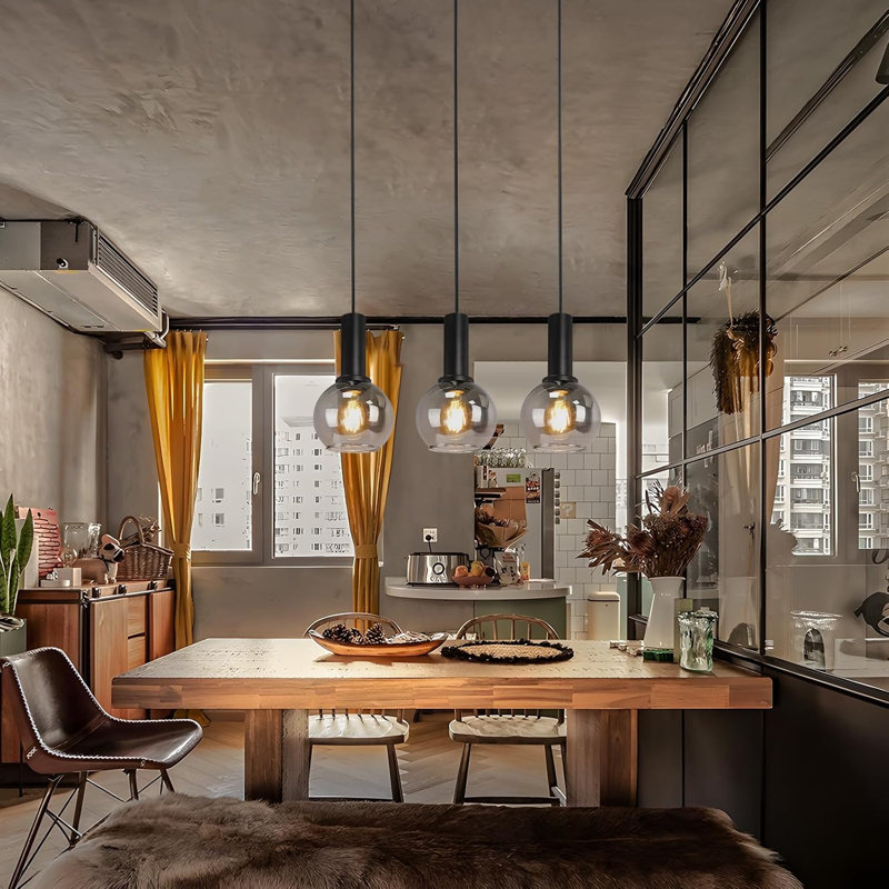 Modern Black Kitchen Island Pendant, 145cm H x 40cm W x 13cm D, 3 Lights