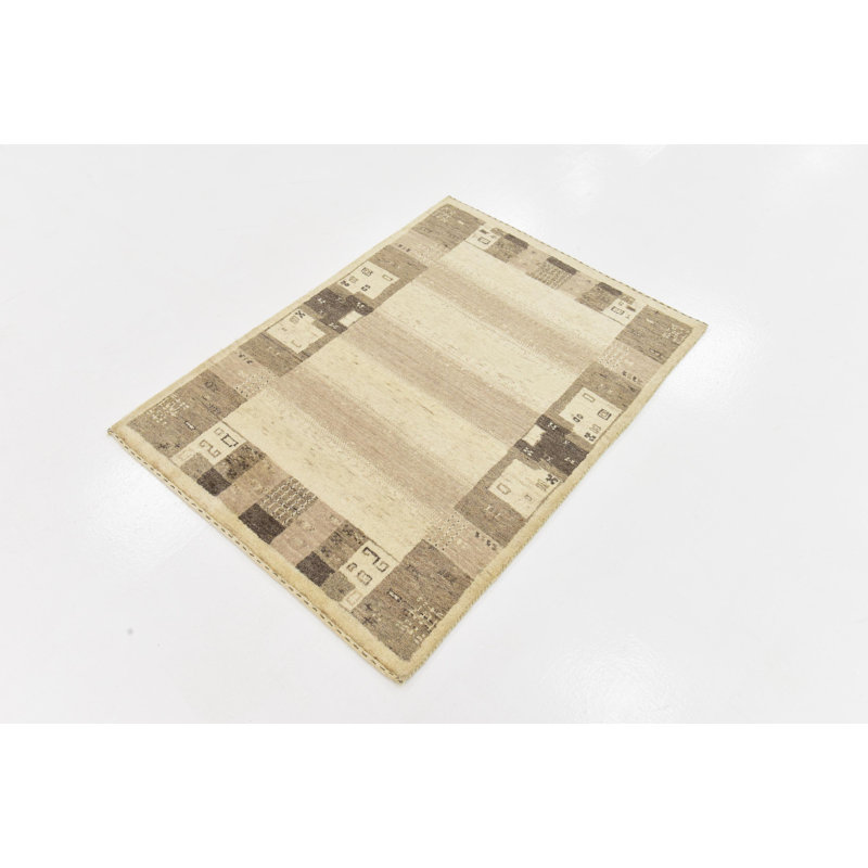 Tapis de zone en laine 3 pi x 4 pi 2 po one-of-kind noué la crème Didcot