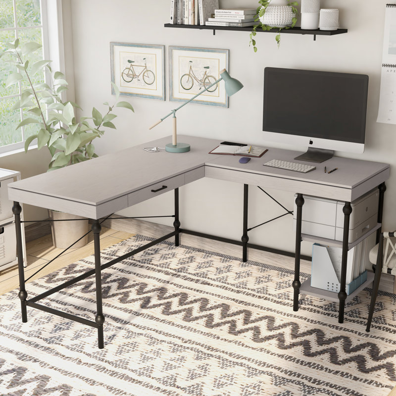 Monier 59" W L-Shaped Desk, Antique Gray