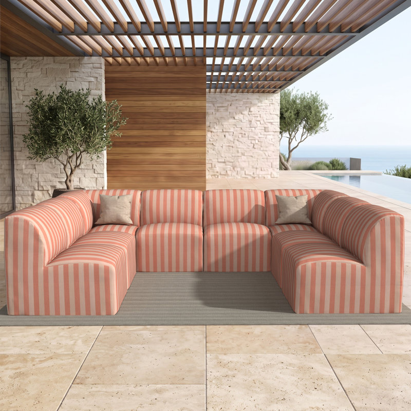Ensemble de canapé modulaire rembourré en U avec coussins Sunbrella 8 pièces Praia, Expressive Blush