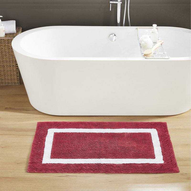 Tapis pour salle de bain réversible 100% coton Widman, Rectangle 24 po x 40 po, Rouge / Blanc
