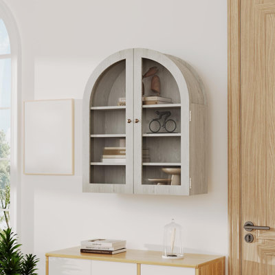Compact Black Arched Wall-Mounted Medicine Cabinet with Glass Doors – Adjustable Shelves – Modern Bathroom Storage Organizer – For Kitchen, Laundry, Over Toilet – Black