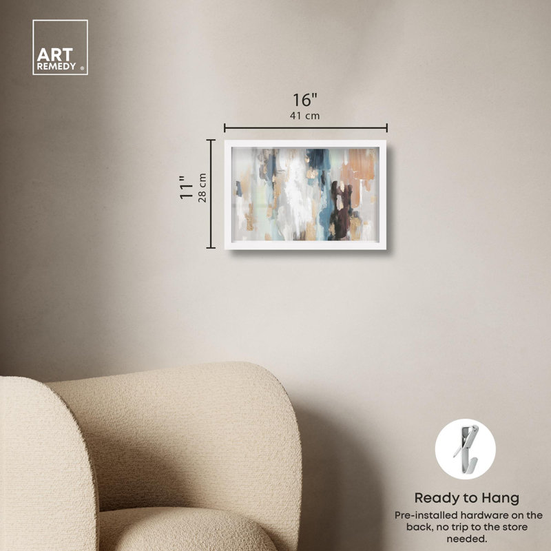 «Golden Descent I Boho Decor Shadowbox» par Art Remedy, H 11 po x l 16 po, Blanc
