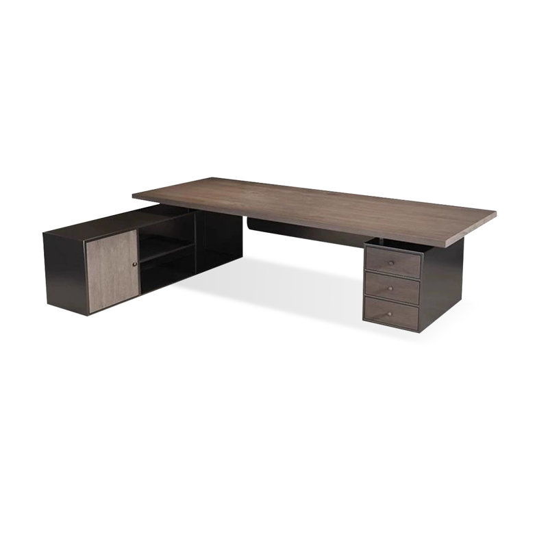 Bureau brun clair + bois massif rectangulaire noir + bureaux en fer, H 29,53 po x l 94,49 po x P 31,5 po, Retour à gauche