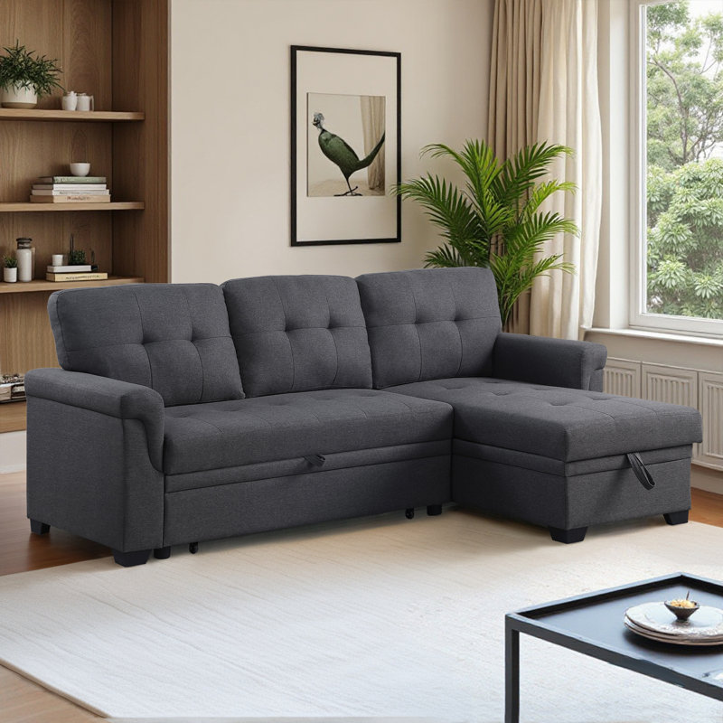 Ebern Designs Sleeper Sofa Couch with Pull Out Bed, Sectional with Storage Convertible Chaise