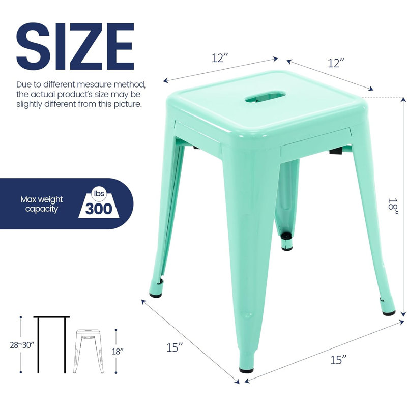 Juddson 18 Inch Industrial Metal Bar Stools Set Of 2, Stackable Classroom Stools, Backless Metal Dining Chairs For Indoor Outdoor, Kitchen Short Stools